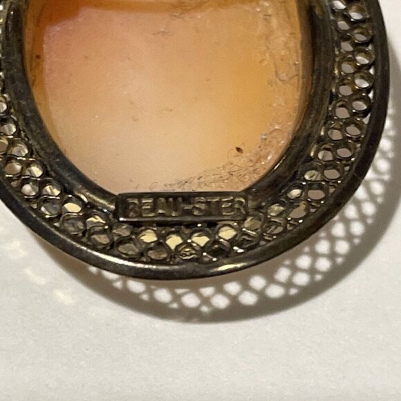 VINTAGE 1950s BEAU STERLING  CARVED SHELL MAIDEN LADY CAMEO PIN BROOCH PENDANT - Picture 4 of 6